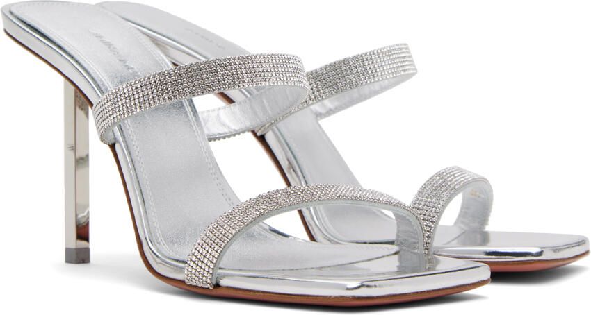 Amina Muaddi Silver Rih Slipper Heeled Sandals - Picture 2