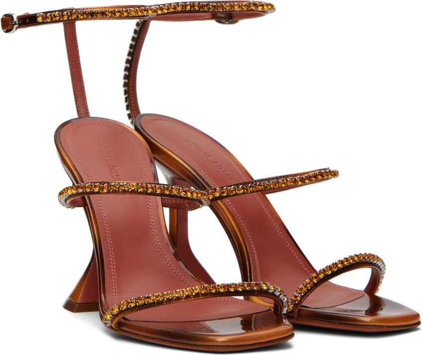 Amina Muaddi Tan Gilda Heeled Sandals - Picture 2