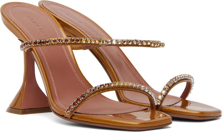 Amina Muaddi Tan Gilda Heeled Sandals - Picture 2