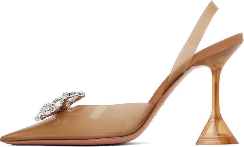 Amina Muaddi Tan Rosie Glass Sling 95 Heels - Picture 3