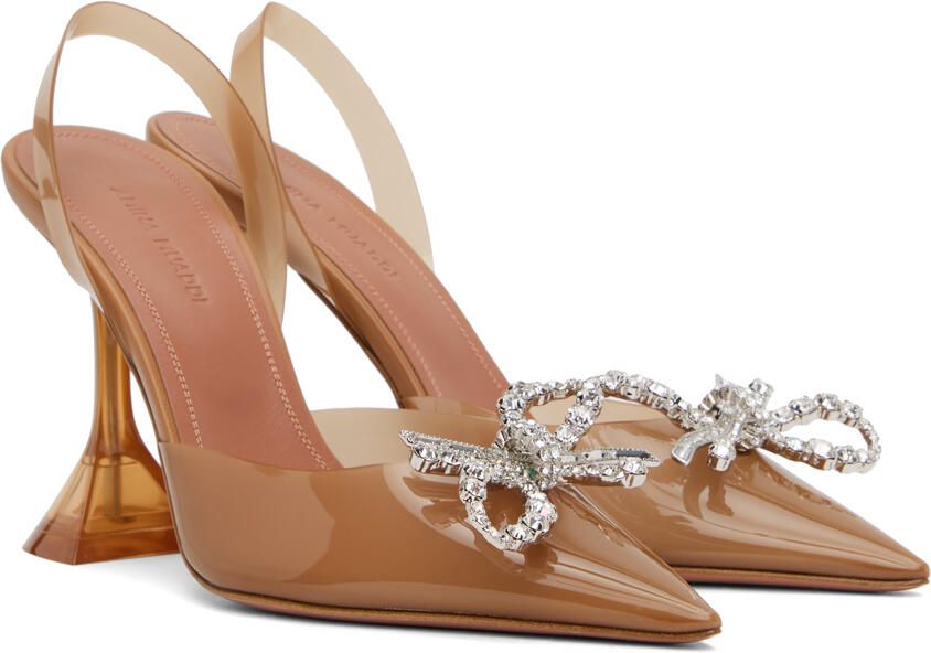 Amina Muaddi Tan Rosie Glass Sling 95 Heels - Picture 2