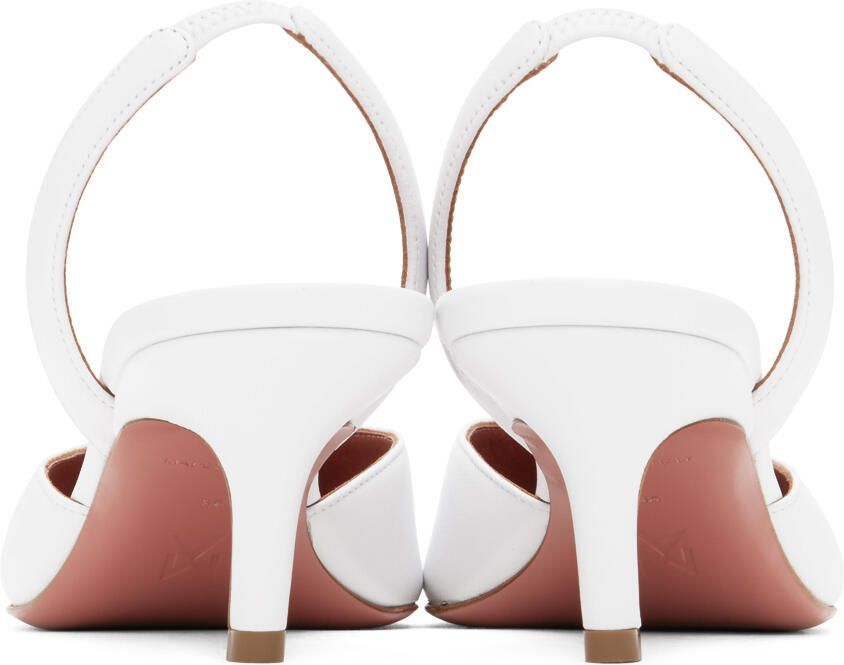Amina Muaddi White Camelia Sling Leather Heels