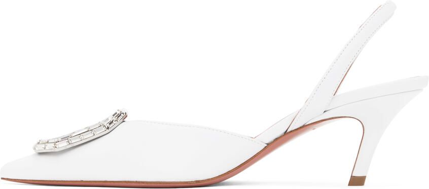 Amina Muaddi White Camelia Sling Leather Heels - Picture 3