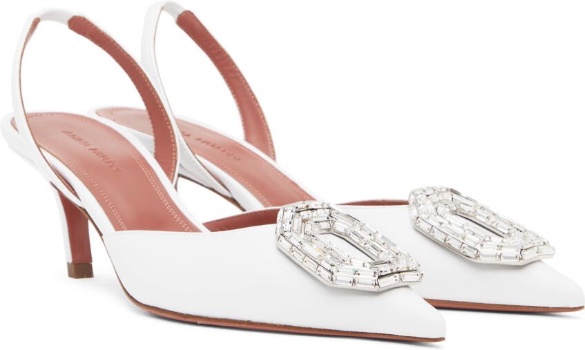 Amina Muaddi White Camelia Sling Leather Heels - Picture 2