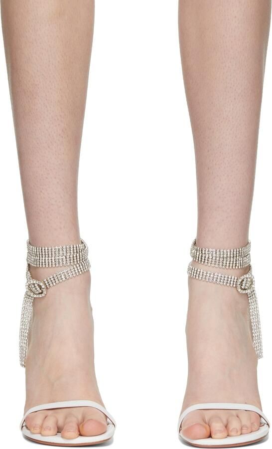 Amina Muaddi White Giorgia Crystal Heeled Sandals - Picture 2