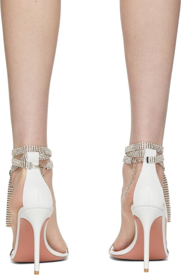 Amina Muaddi White Giorgia Crystal Heeled Sandals
