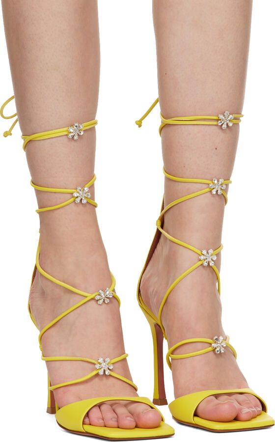 Amina Muaddi Yellow Daisy Heeled Sandals - Picture 2