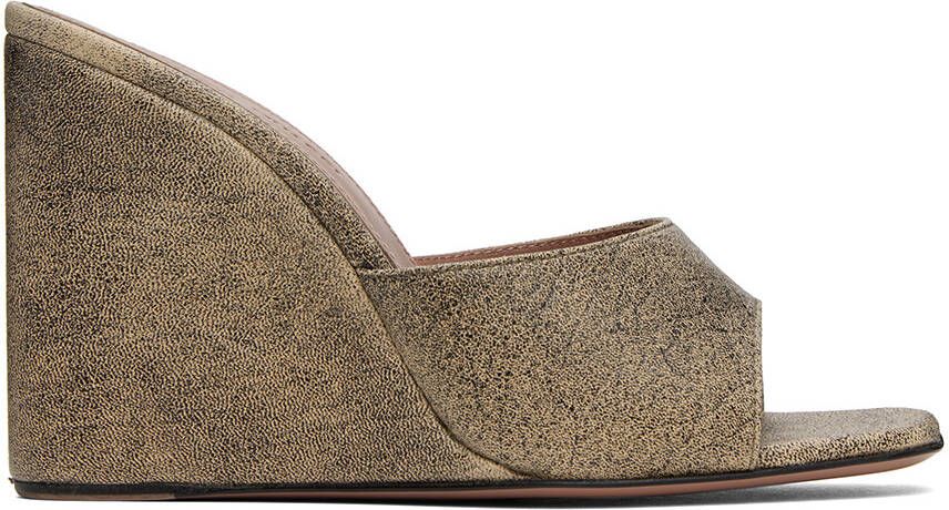 Amina Muaddi Beige & Black Lupita Wedge Heeled Sandals - Picture 5