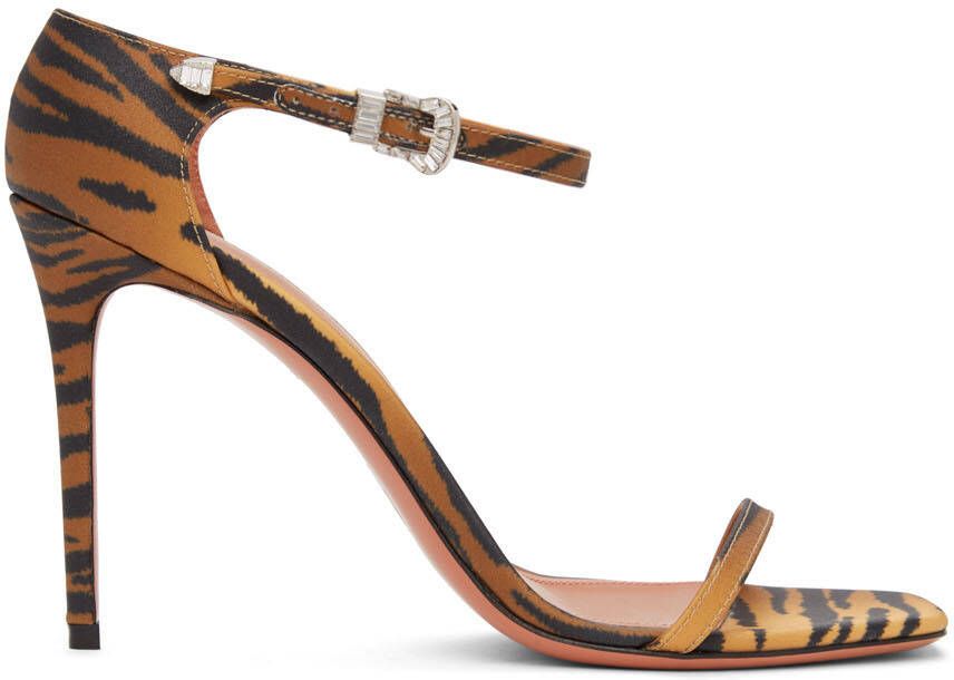 Amina Muaddi Black & Orange Tiger Print Thelma Sandal - Picture 5