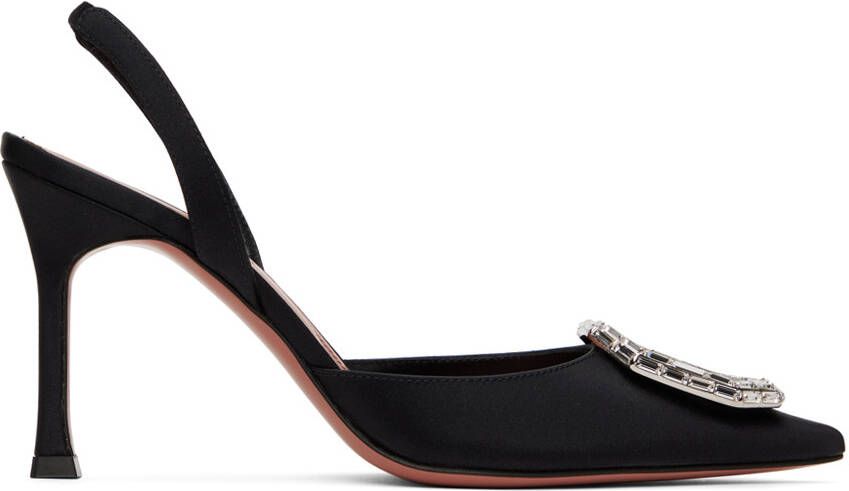 Amina Muaddi Black Camelia Sling Heels - Picture 4