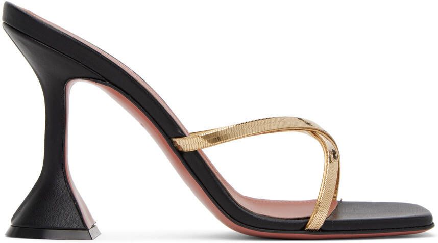 Amina Muaddi Black Henson Cross Slipper Heeled Sandals - Picture 5