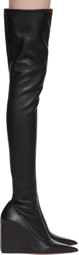Amina Muaddi Black Nappa Leather Danielle Tall Boots - Picture 5