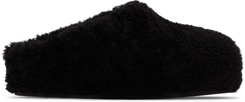 Amina Muaddi Black Shearling Giuly Slippers