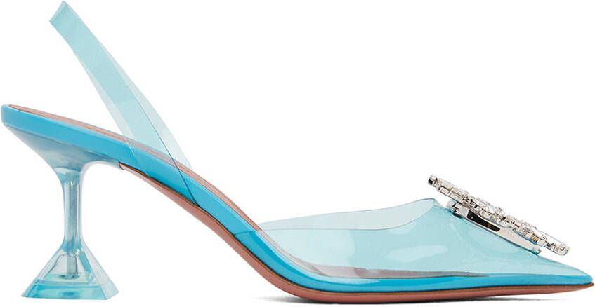 Amina Muaddi Blue Begum Glass Sling 70 Heels - Picture 5