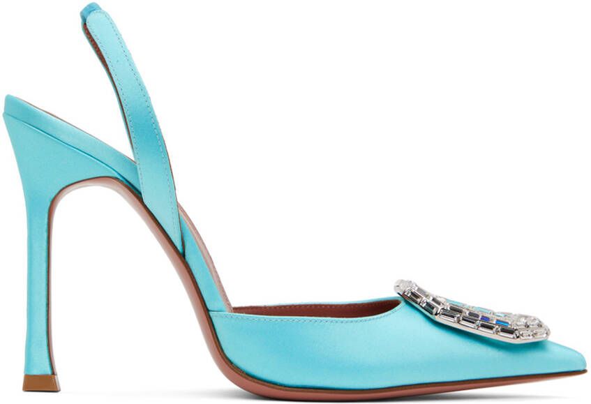 Amina Muaddi Blue Camelia Sling Heels - Picture 4