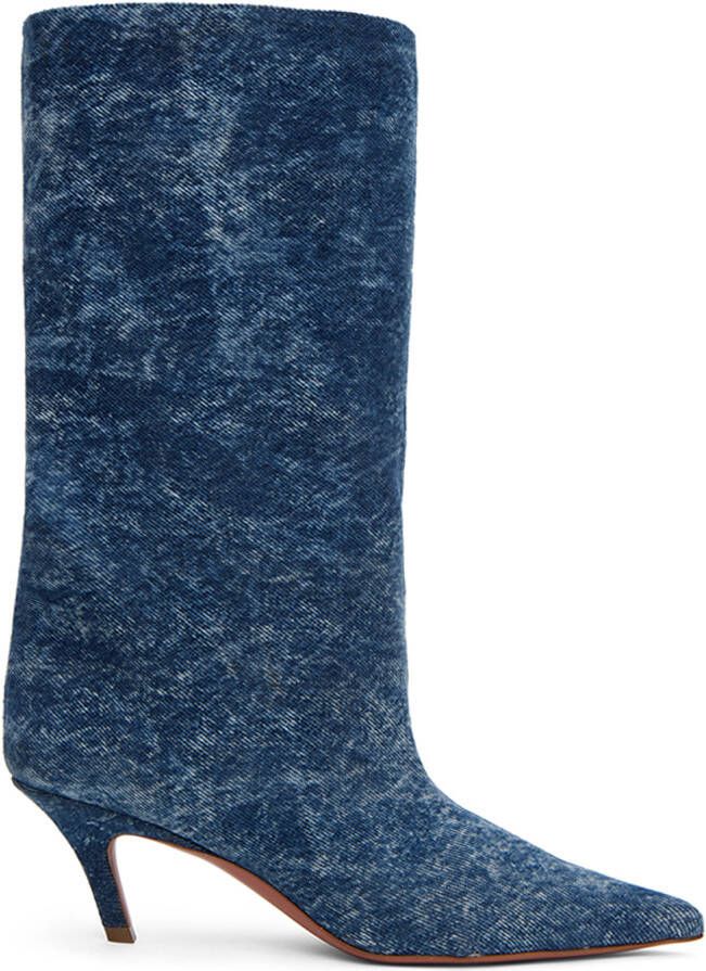 Amina Muaddi Blue Fiona 60 Denim Boots - Picture 3