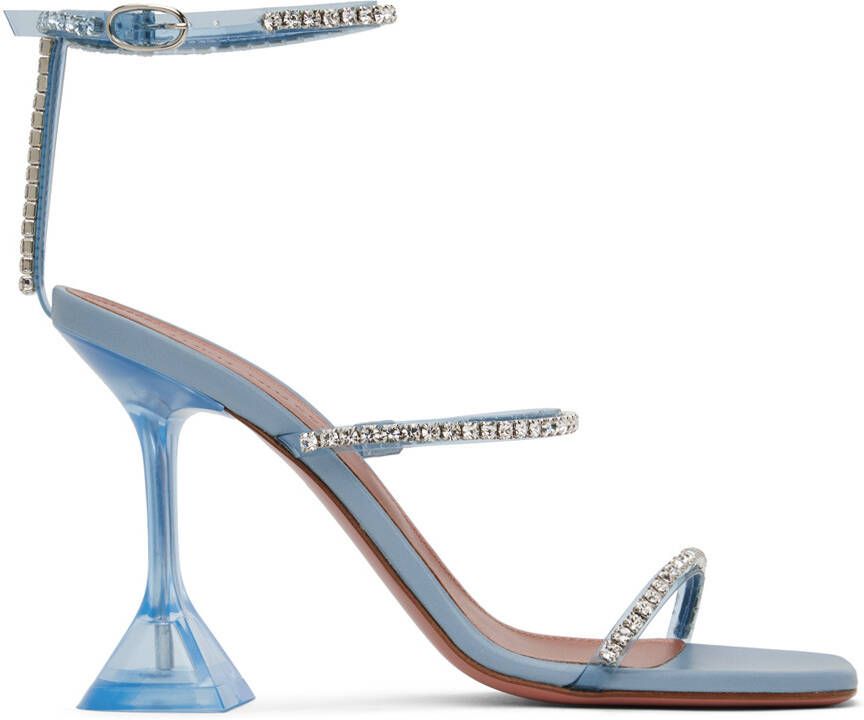 Amina Muaddi Blue Gilda Glass Heeled Sandals - Picture 4