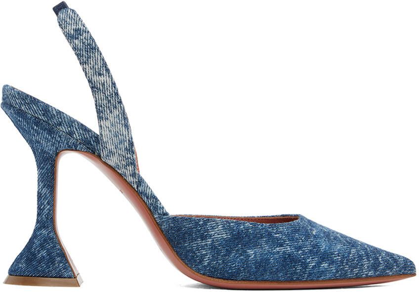 Amina Muaddi Blue Holli Sling Denim Heels - Picture 4