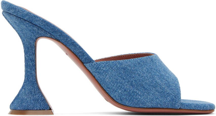 Amina Muaddi Blue Lupita Denim Heeled Sandals - Picture 5