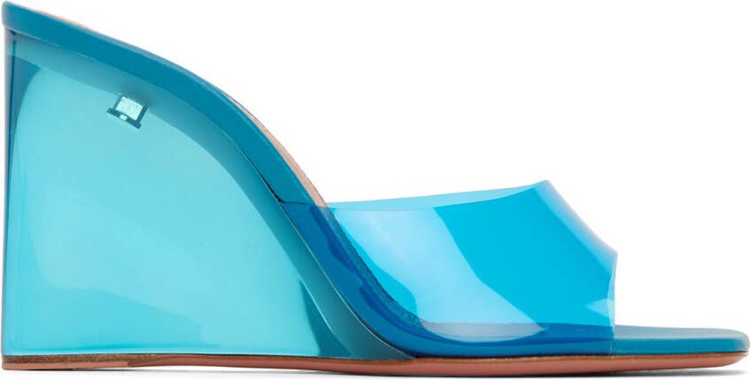 Amina Muaddi Blue Lupita Glass Wedge Heeled Sandals