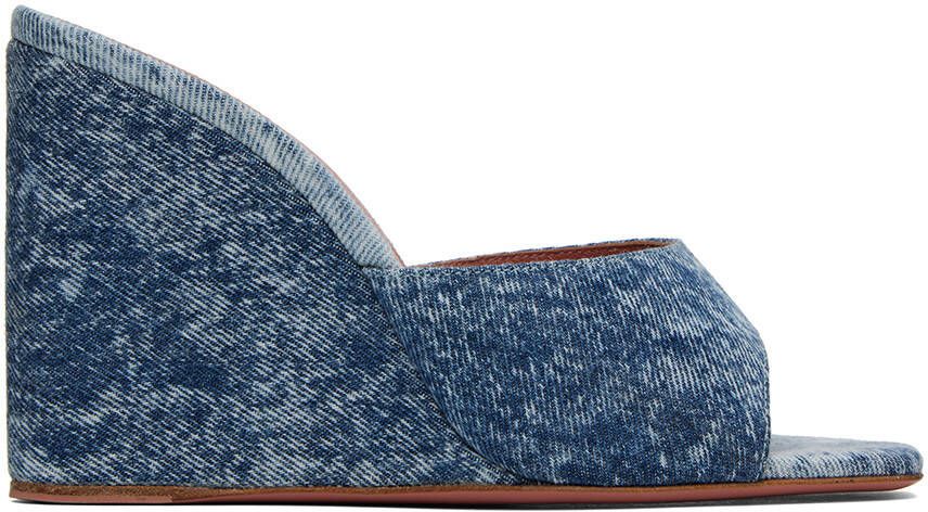 Amina Muaddi Blue Lupita Wedge Heeled Sandals - Picture 5