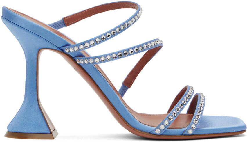 Amina Muaddi Blue Naima Crystal Heeled Sandals - Picture 5