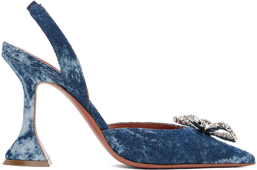Amina Muaddi Blue Rosie Sling Denim Heels - Picture 4