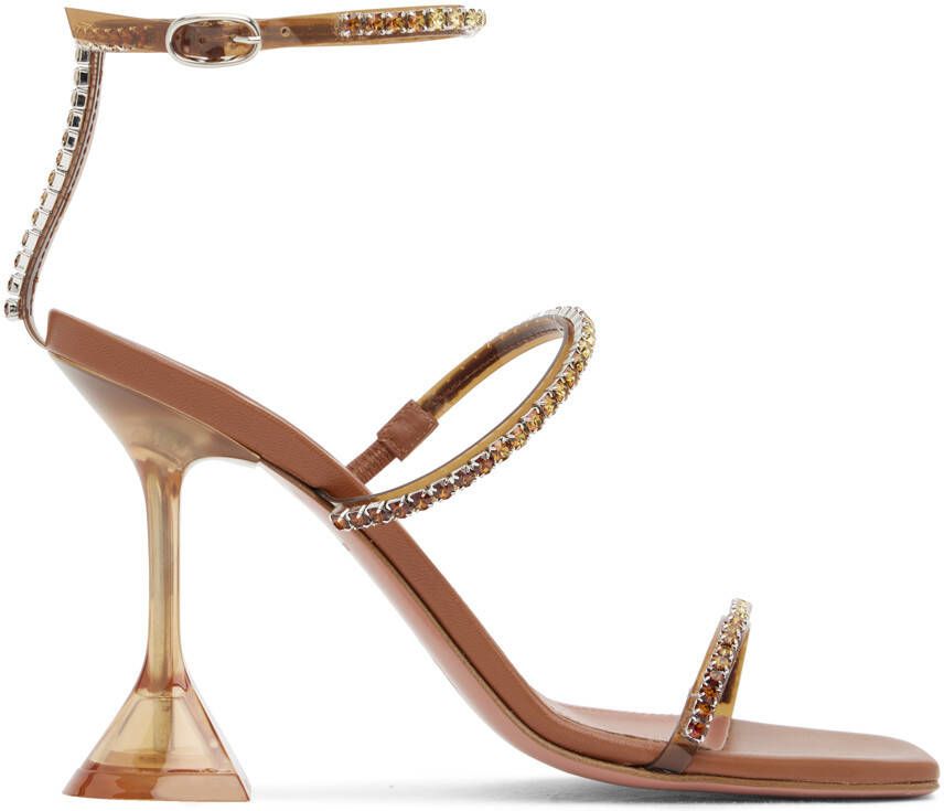 Amina Muaddi Brown Gilda Heeled Sandals - Picture 5