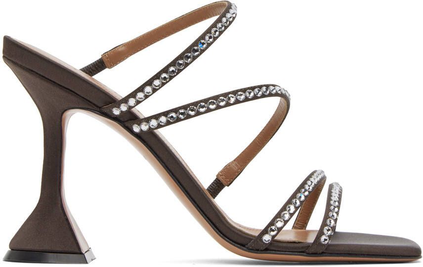 Amina Muaddi Brown Naima Crystal Slipper Heeled Sandals - Picture 5