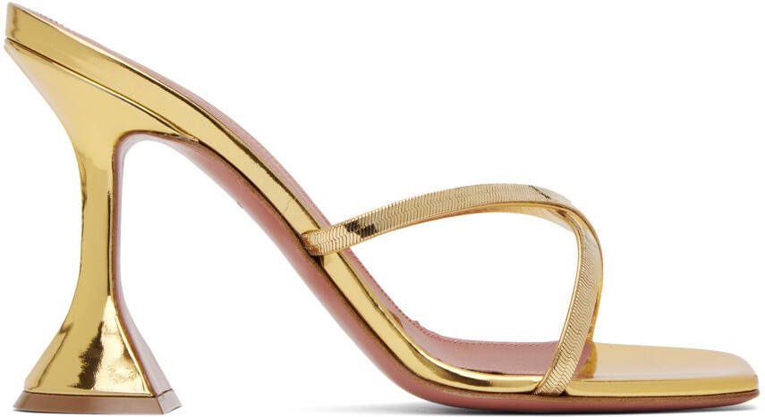 Amina Muaddi Gold Henson Cross Slipper Heeled Sandals - Picture 5
