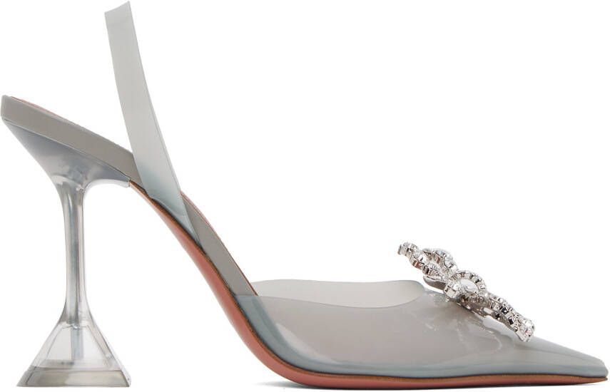 Amina Muaddi Gray Rosie Glass Sling Heels - Picture 5