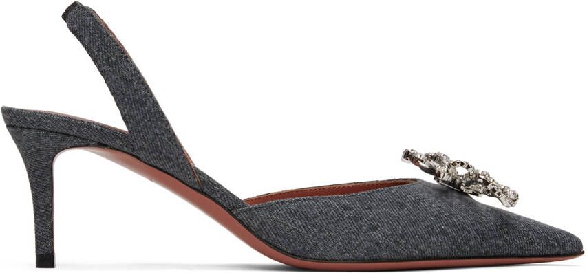 Amina Muaddi Gray Rosie Sling Heels - Picture 5