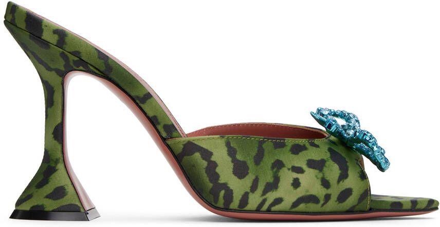 Amina Muaddi Green & Black Rosie Slipper Heeled Sandals - Picture 5