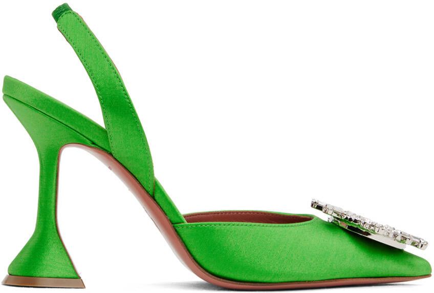 Amina Muaddi Green Begum Sling Heels - Picture 4