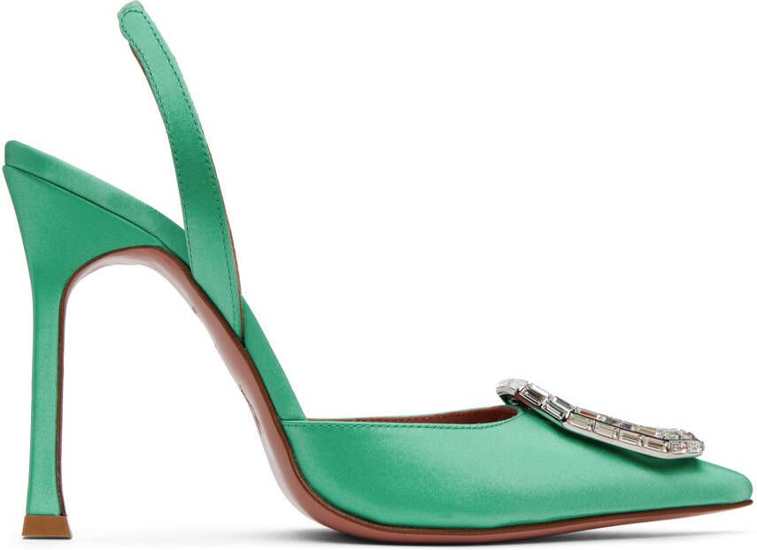 Amina Muaddi Green Camelia Sling 105 Heels - Picture 4