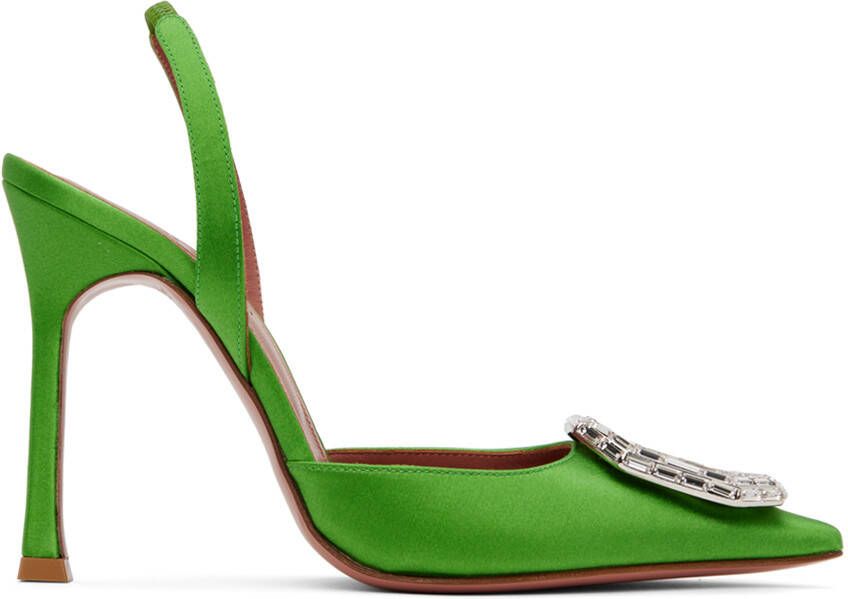 Amina Muaddi Green Camelia Sling Heels - Picture 4