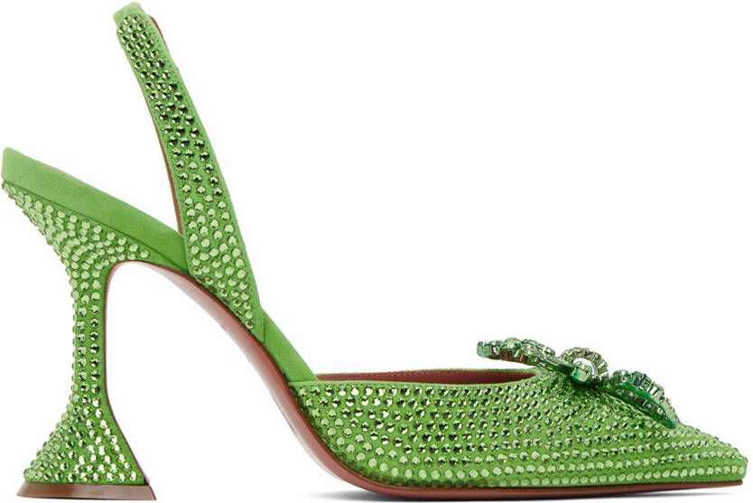 Amina Muaddi Green Crystal Rosie Sling Heels - Picture 5