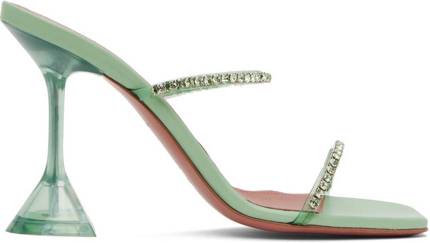 Amina Muaddi Green Gilda Slipper 95 Heeled Sandals - Picture 5