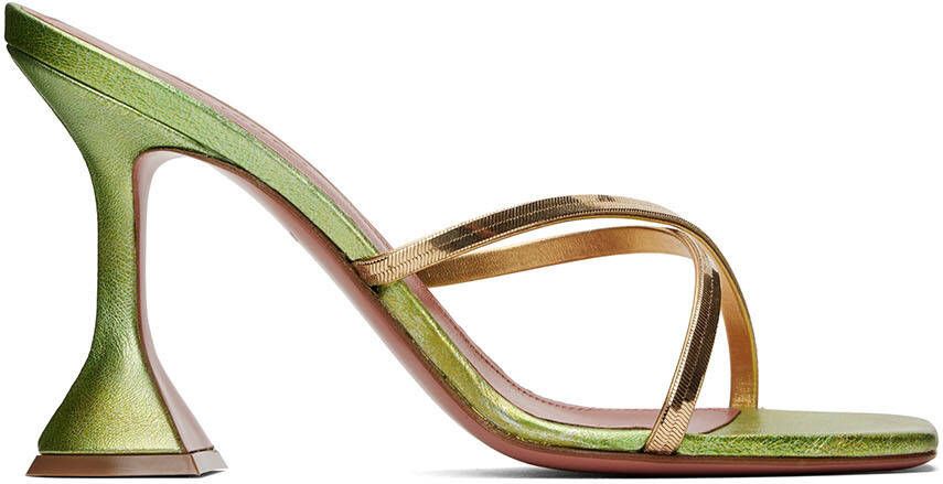 Amina Muaddi Green Henson Cross-Over Heeled Sandals - Picture 5