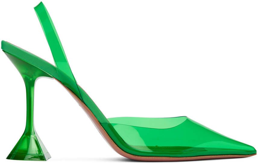 Amina Muaddi Green Holli Glass Sling Heels - Picture 4