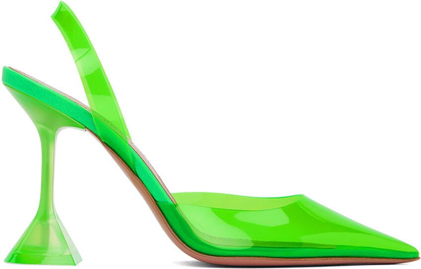 Amina Muaddi Green Holli Glass Sling Heels - Picture 5