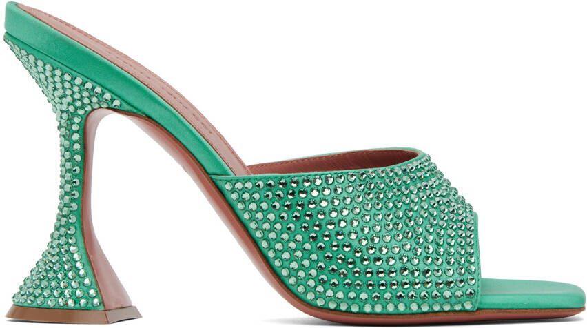 Amina Muaddi Green Lupita Crystal Heeled Sandals - Picture 4