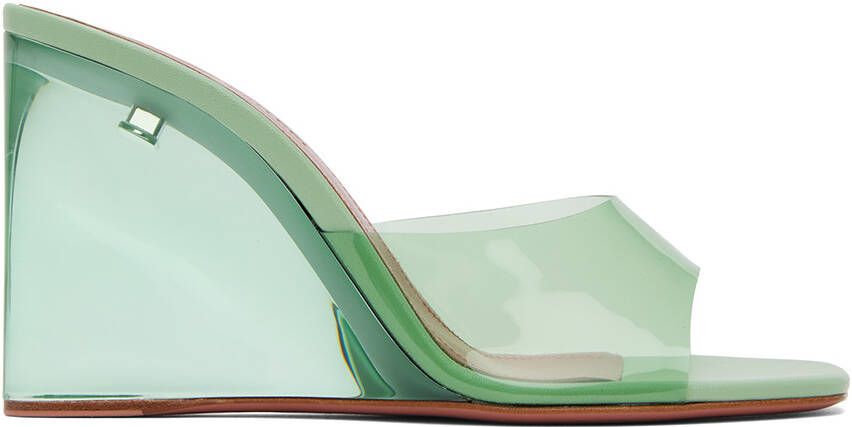 Amina Muaddi Green Lupita Glass Wedge Heeled Sandals - Picture 4