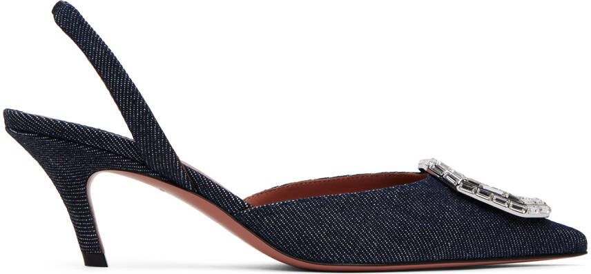 Amina Muaddi Navy Camelia Sling 60 Heels - Picture 4