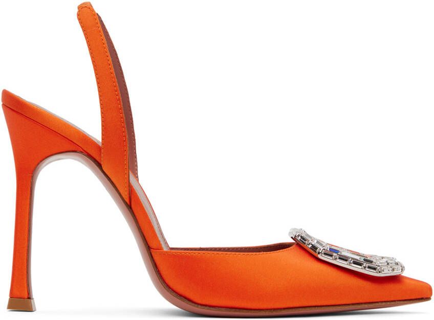 Amina Muaddi Orange Camelia Sling Heels - Picture 4