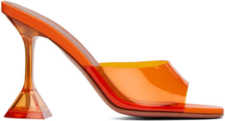 Amina Muaddi Orange Lupita Glass Slipper Heeled Sandals - Picture 5