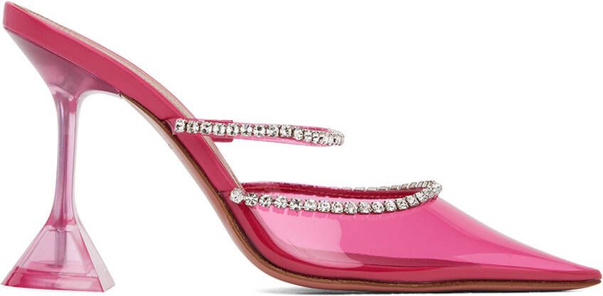 Amina Muaddi Pink Gilda Glass 95 Mules - Picture 4