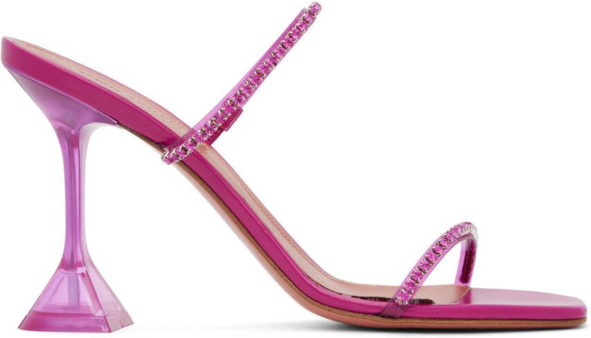 Amina Muaddi Pink Gilda Glass Heeled Sandals - Picture 4