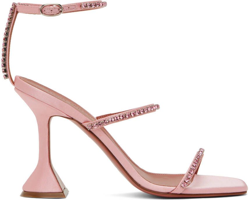Amina Muaddi Pink Gilda Heeled Sandals - Picture 5