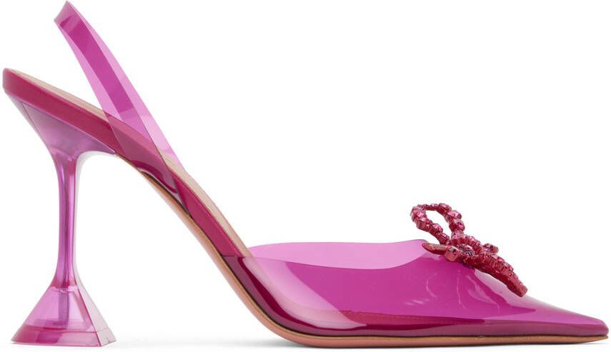 Amina Muaddi Pink Rosie Glass Sling Heels